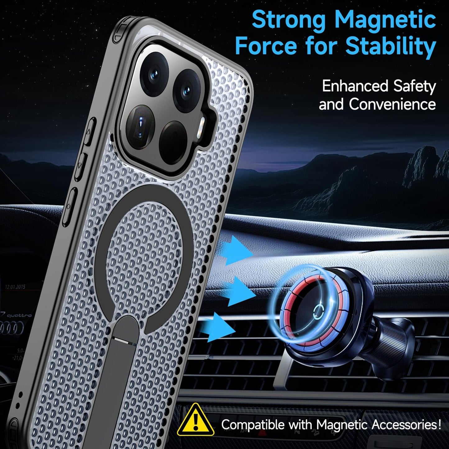 For Xiaomi 17T Pro 5G Honeycomb Cooling MagSafe Holder Phone Case(Black)