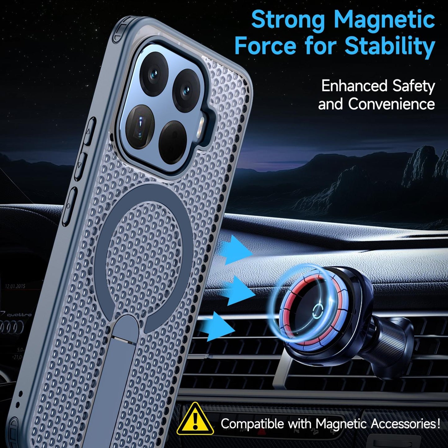 For Xiaomi 17T Pro 5G Honeycomb Cooling MagSafe Holder Phone Case(Blue)