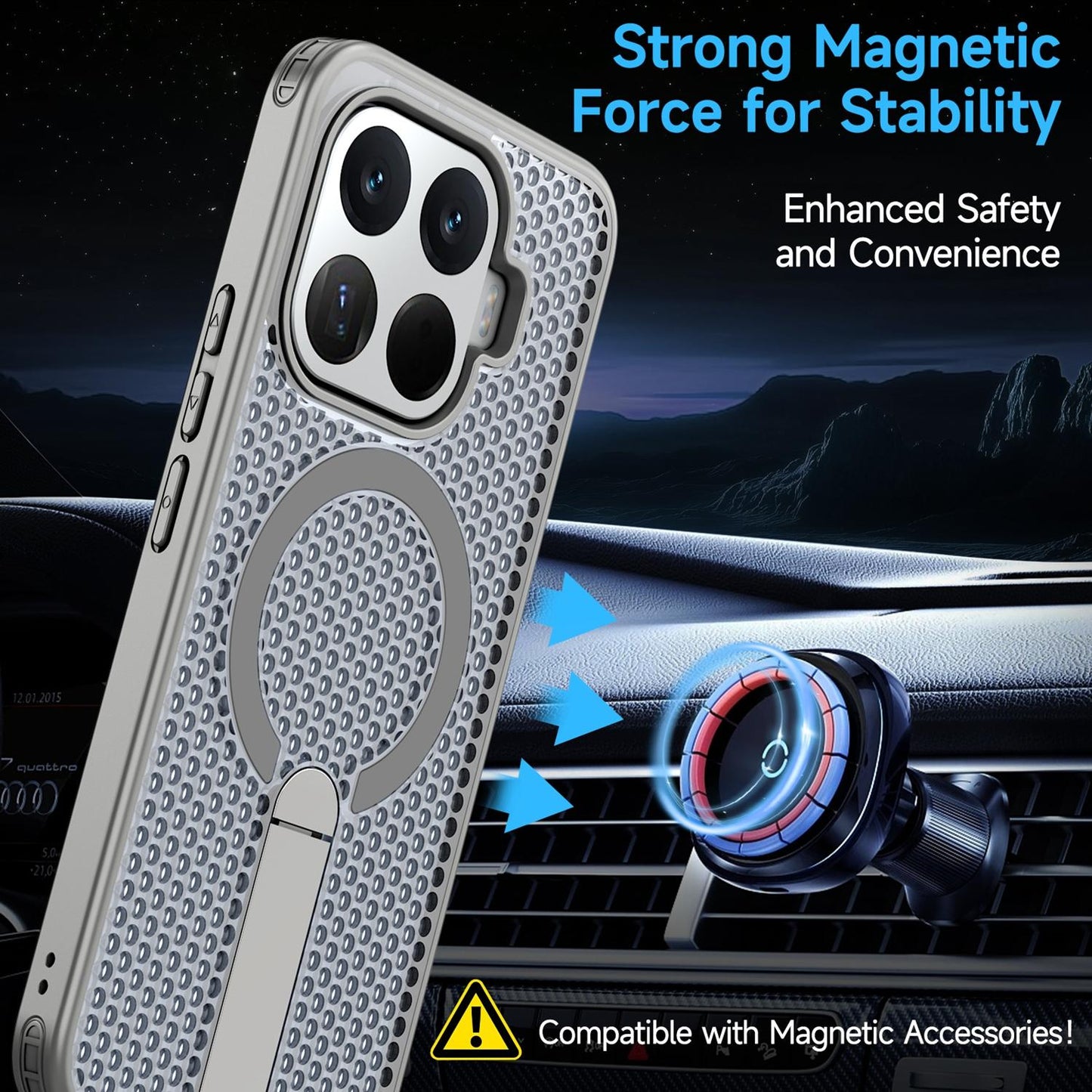 For Xiaomi 17T Pro 5G Honeycomb Cooling MagSafe Holder Phone Case(Titanium Grey)
