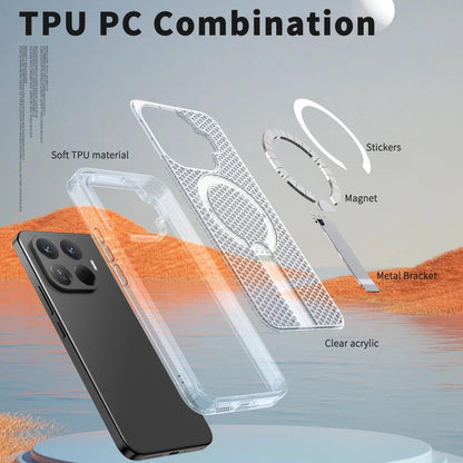For Xiaomi 17T Pro 5G Honeycomb Cooling MagSafe Holder Phone Case(Frosted Transparent)