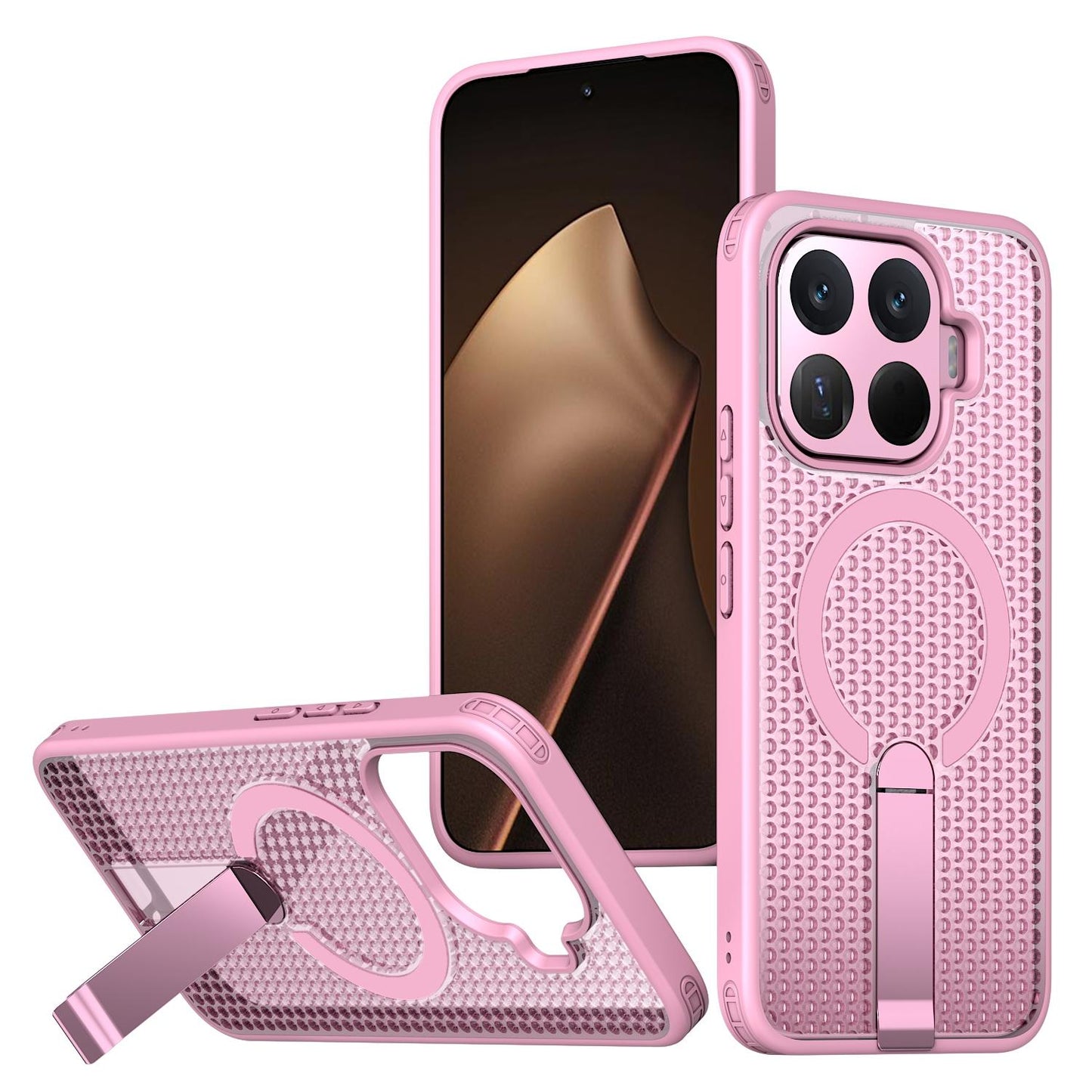 For Xiaomi 17T Pro 5G Honeycomb Cooling MagSafe Holder Phone Case(Pink)