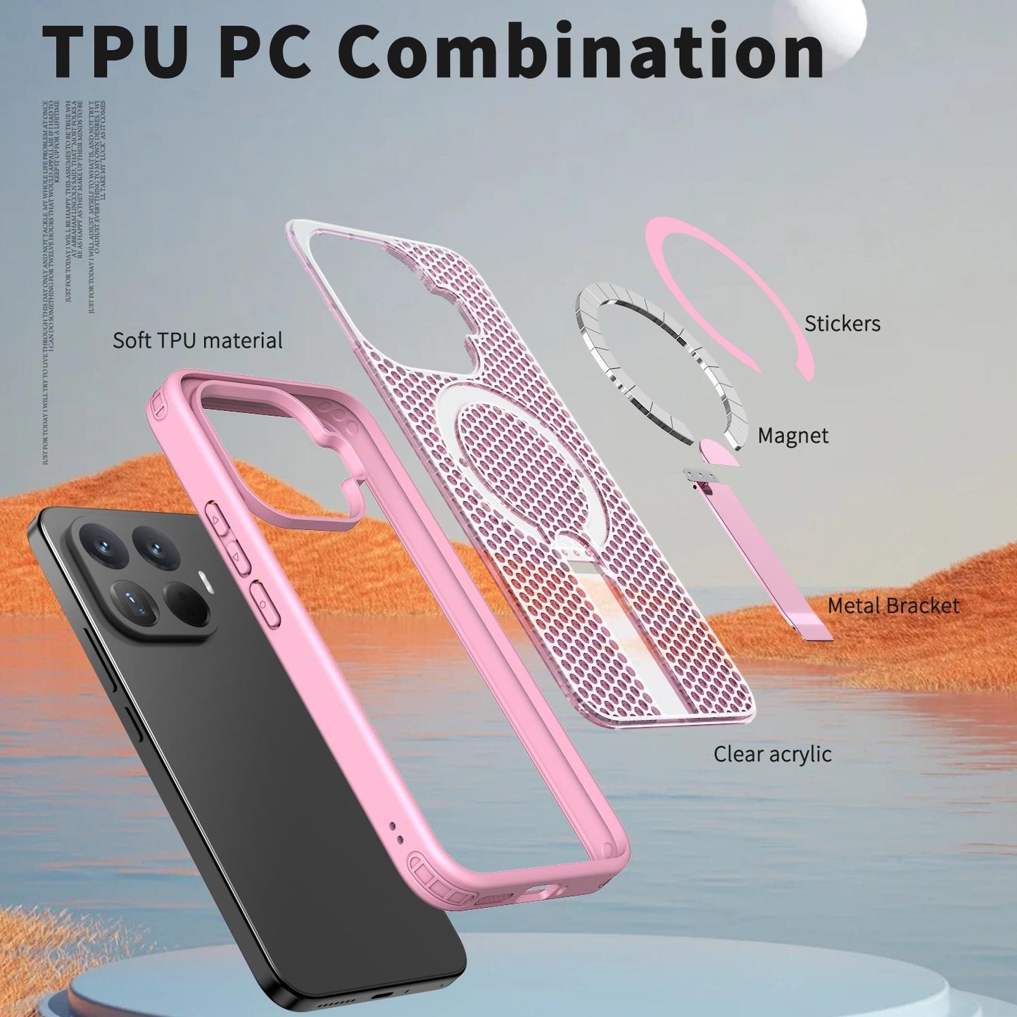 For Xiaomi 17T Pro 5G Honeycomb Cooling MagSafe Holder Phone Case(Pink)