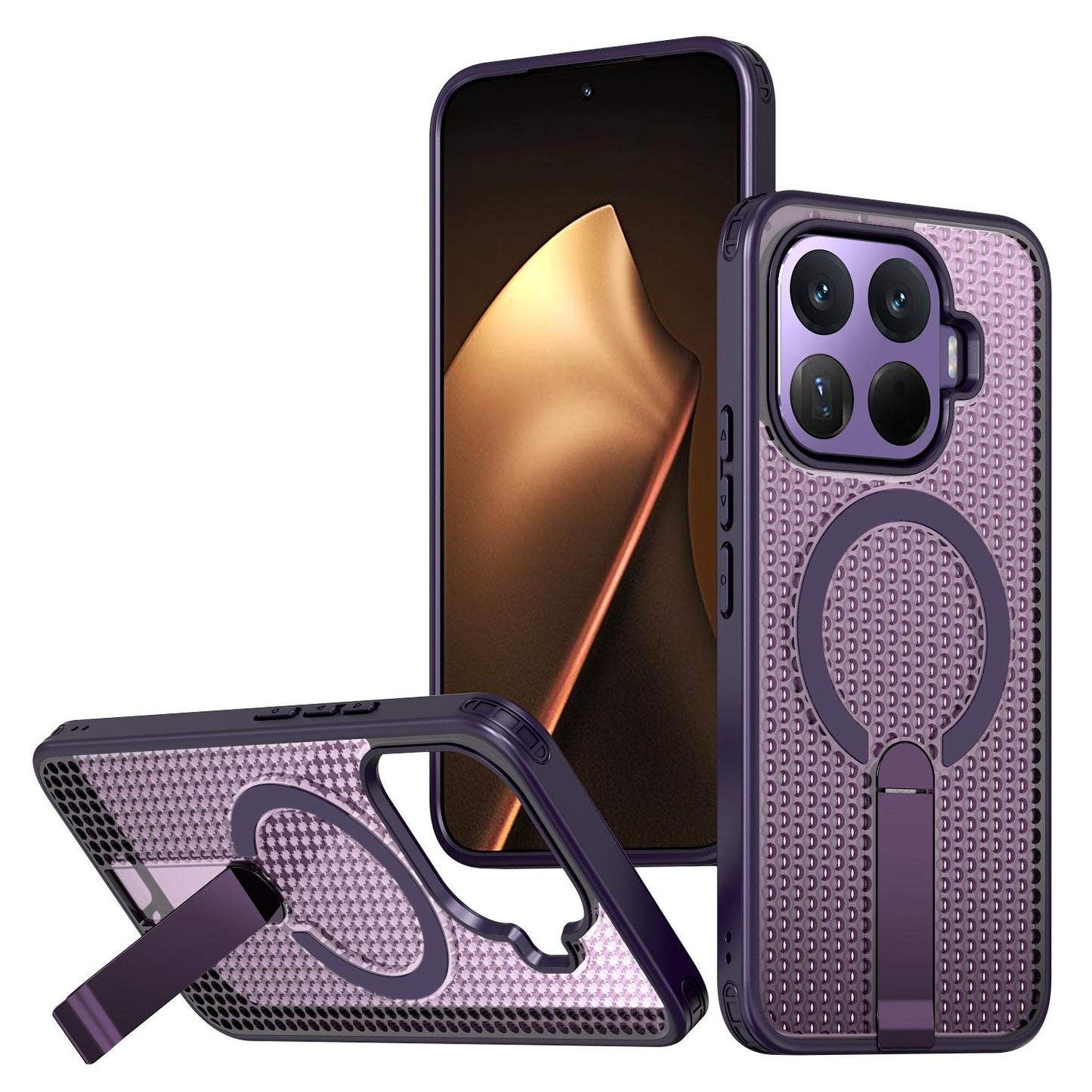 For Xiaomi 17T Pro 5G Honeycomb Cooling MagSafe Holder Phone Case(Purple)