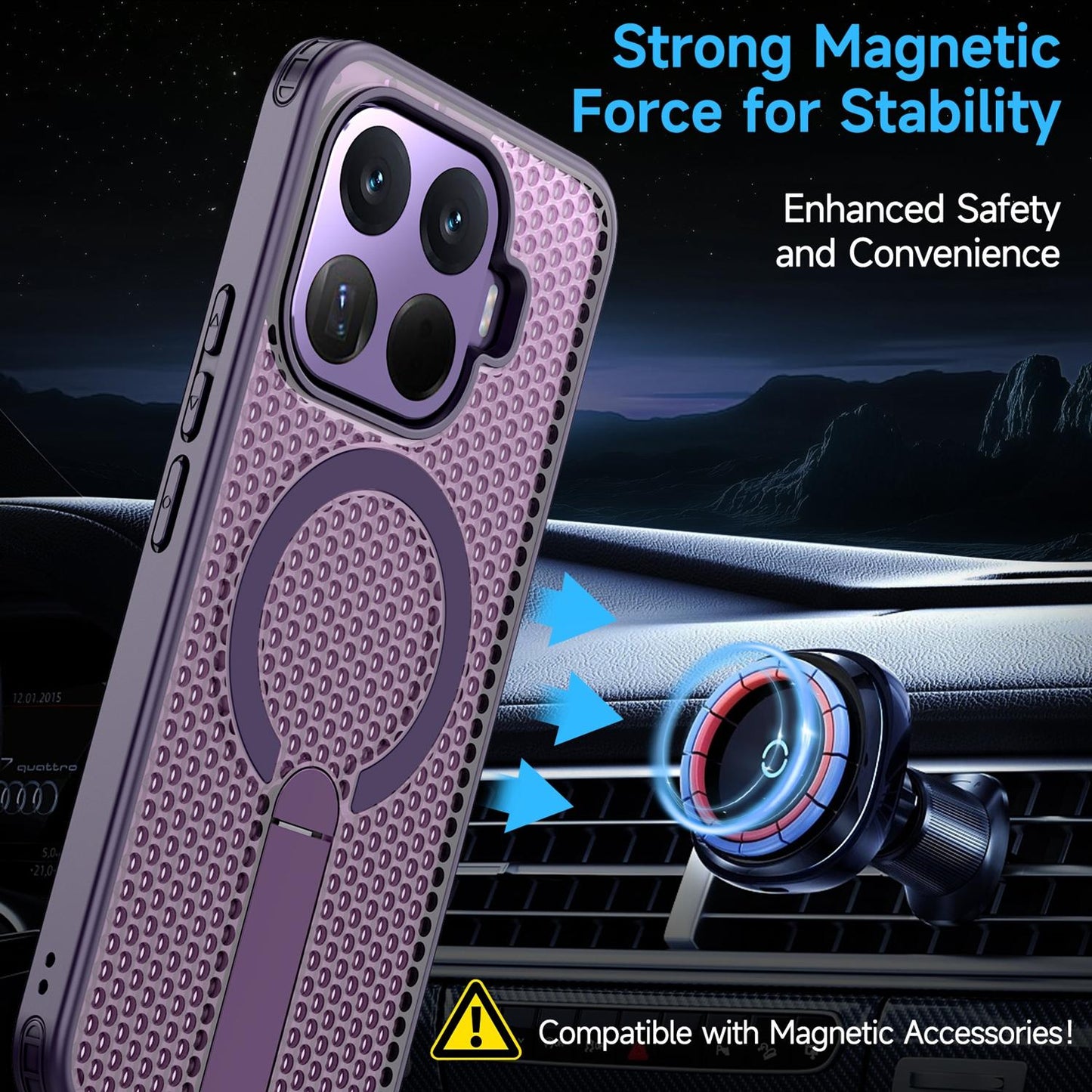 For Xiaomi 17T Pro 5G Honeycomb Cooling MagSafe Holder Phone Case(Purple)