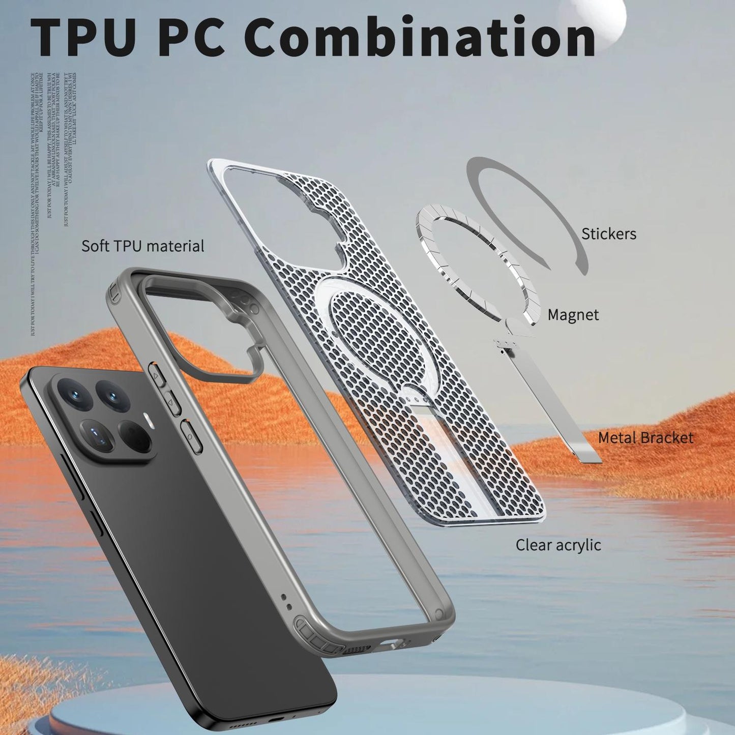 For Xiaomi 17T 5G Honeycomb Cooling MagSafe Holder Phone Case(Titanium Grey)
