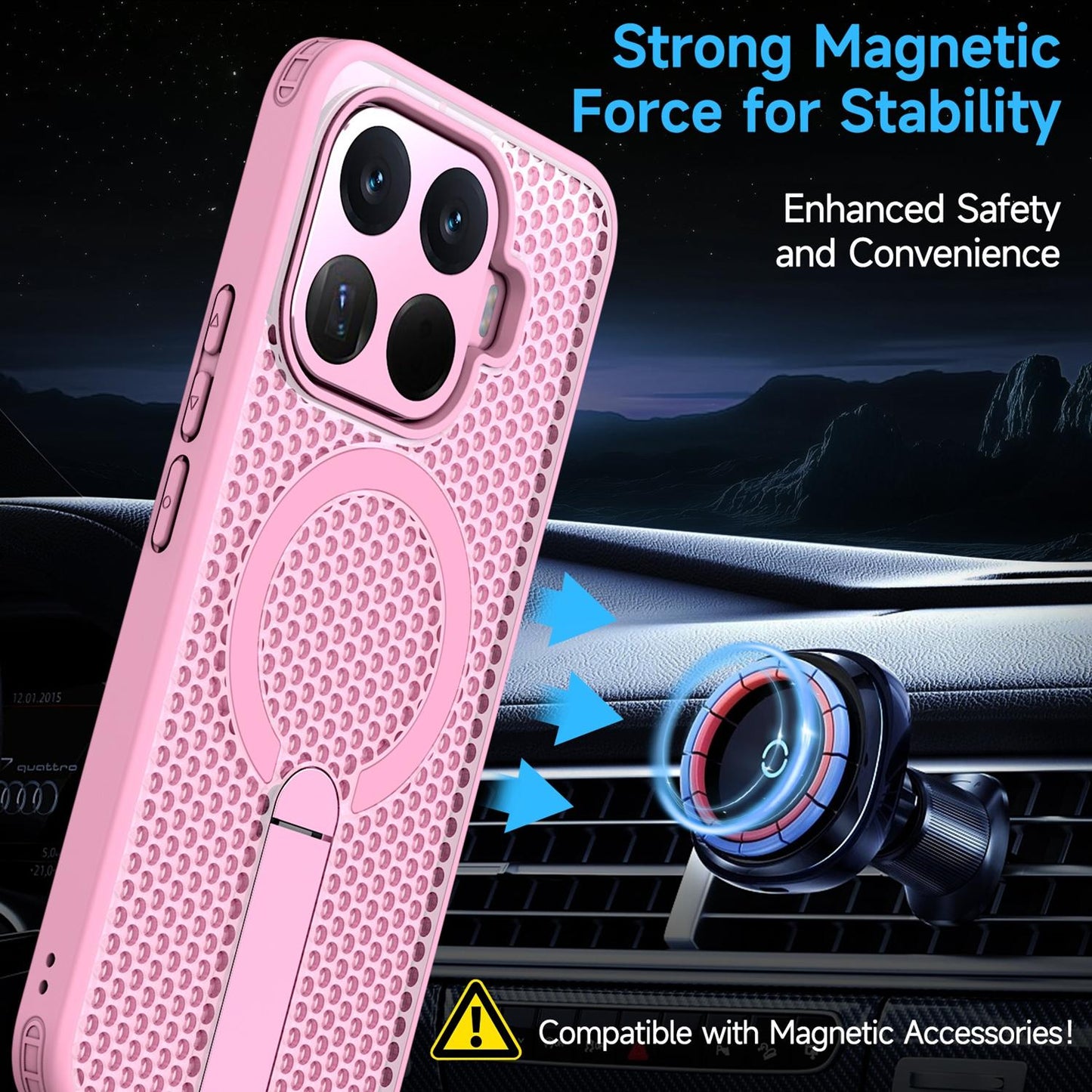 For Xiaomi 17T 5G Honeycomb Cooling MagSafe Holder Phone Case(Pink)
