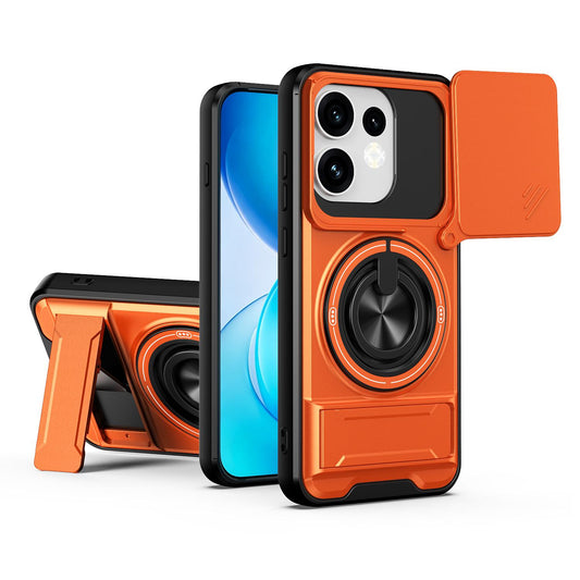 For OPPO Reno16 / Reno16 Pro 5G Global Lens Sliding Window Multifunctional Magnetic Shockproof Phone Case - Orange - EDA008917114E