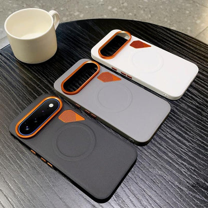 For Google Pixel 11 PC + TPU + Leather Cooling Holes MagSafe Phone Case(Grey)