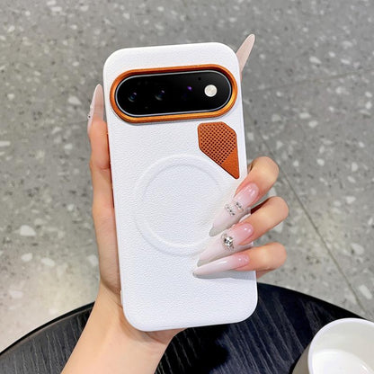 For Google Pixel 11 Pro PC + TPU + Leather Cooling Holes MagSafe Phone Case(White)