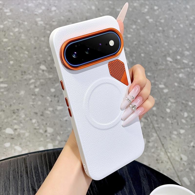 For Google Pixel 11 Pro PC + TPU + Leather Cooling Holes MagSafe Phone Case(White)