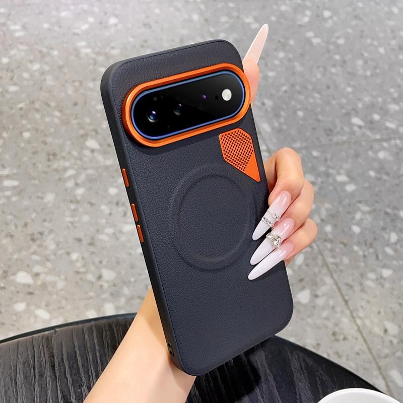 For Google Pixel 11 Pro PC + TPU + Leather Cooling Holes MagSafe Phone Case(Black)