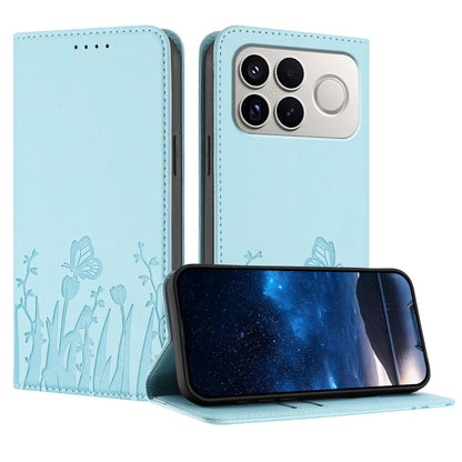 For Redmi K90 Pro Max / Poco F8 Ultra 5G Tulips Butterfly Pattern Magnetic Vegan Leather Phone Case(Light Blue)