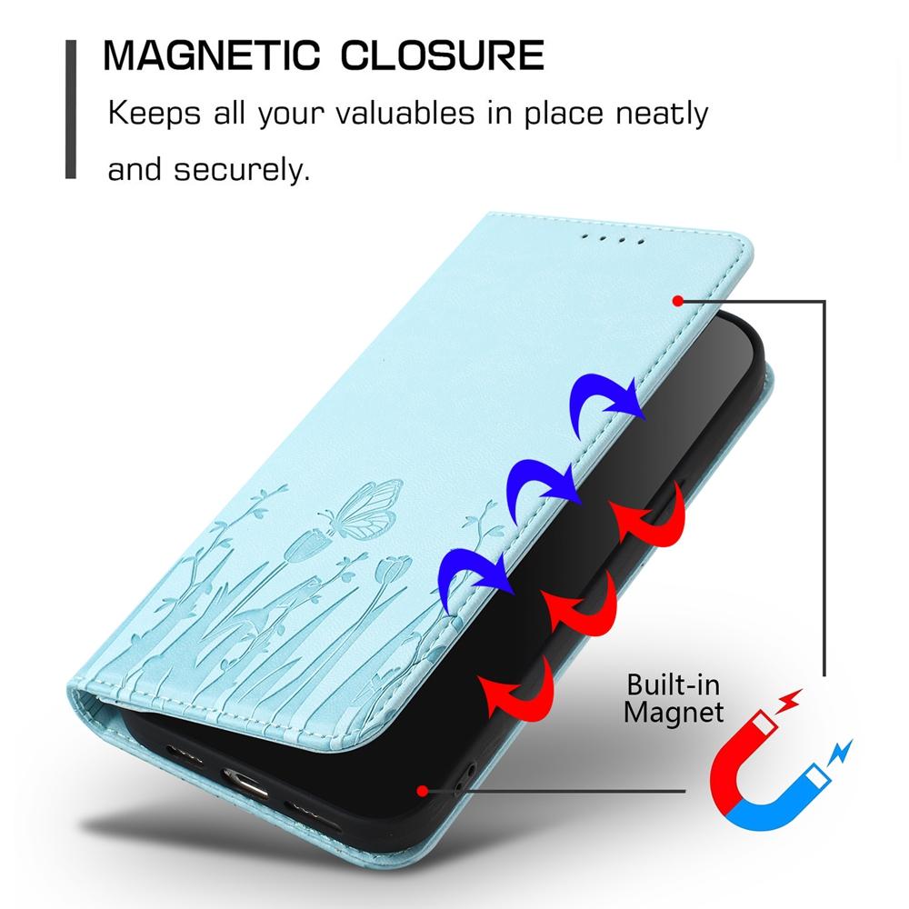 For Redmi K90 Pro Max / Poco F8 Ultra 5G Tulips Butterfly Pattern Magnetic Vegan Leather Phone Case(Light Blue)