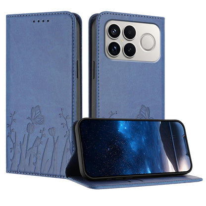 For Redmi K90 Pro Max / Poco F8 Ultra 5G Tulips Butterfly Pattern Magnetic Vegan Leather Phone Case(Royal Blue)