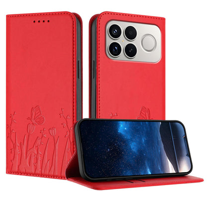 For Redmi K90 Pro Max / Poco F8 Ultra 5G Tulips Butterfly Pattern Magnetic Vegan Leather Phone Case(Red)