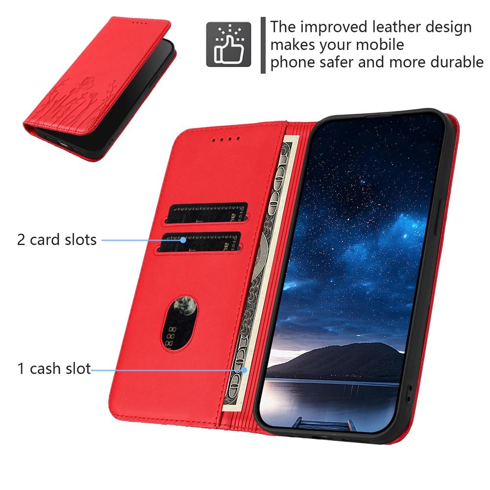For Redmi K90 Pro Max / Poco F8 Ultra 5G Tulips Butterfly Pattern Magnetic Vegan Leather Phone Case(Red)