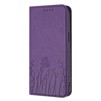 For Redmi K90 Pro Max / Poco F8 Ultra 5G Tulips Butterfly Pattern Magnetic Vegan Leather Phone Case(Dark Purple)