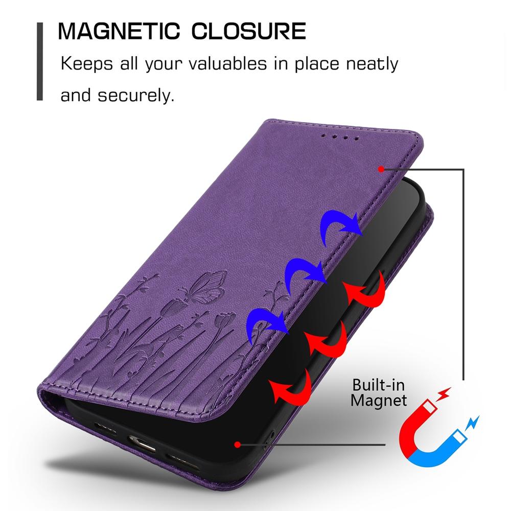 For Redmi K90 Pro Max / Poco F8 Ultra 5G Tulips Butterfly Pattern Magnetic Vegan Leather Phone Case(Dark Purple)