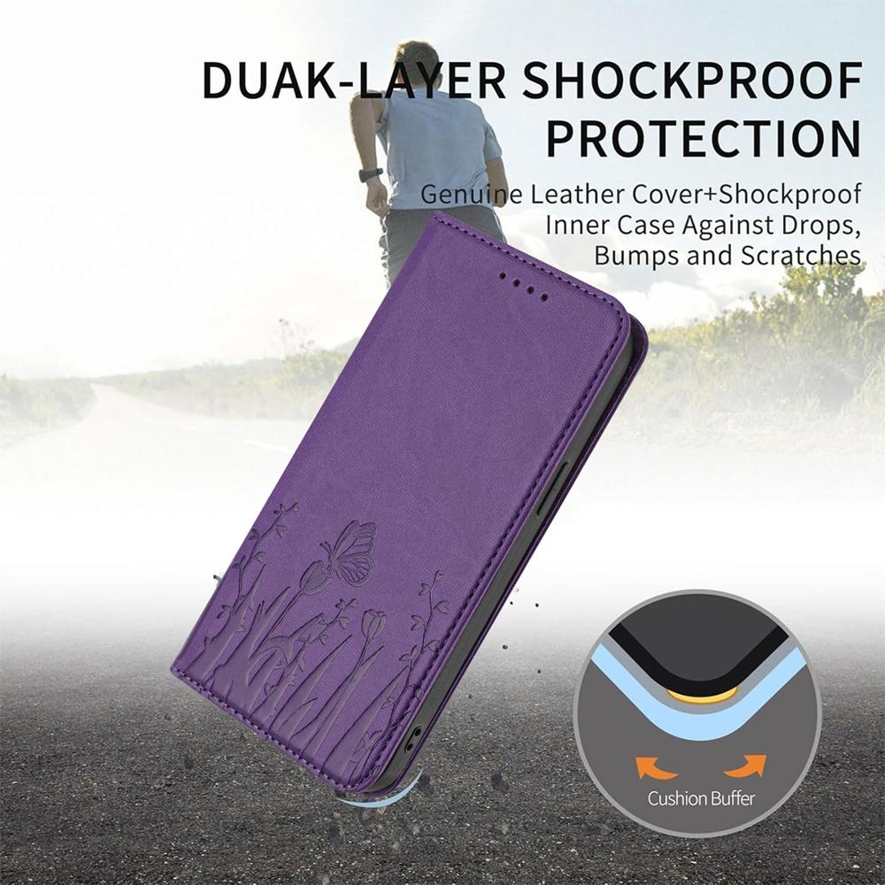 For Redmi K90 Pro Max / Poco F8 Ultra 5G Tulips Butterfly Pattern Magnetic Vegan Leather Phone Case(Dark Purple)