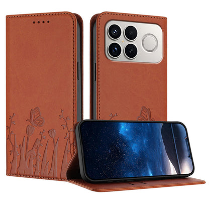 For Redmi K90 Pro Max / Poco F8 Ultra 5G Tulips Butterfly Pattern Magnetic Vegan Leather Phone Case(Coffee)
