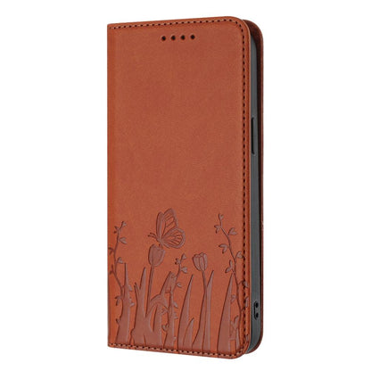 For Redmi K90 Pro Max / Poco F8 Ultra 5G Tulips Butterfly Pattern Magnetic Vegan Leather Phone Case(Coffee)