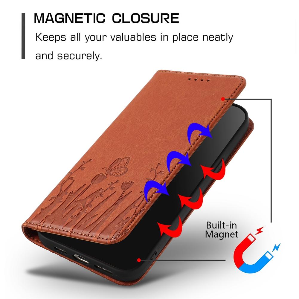 For Redmi K90 Pro Max / Poco F8 Ultra 5G Tulips Butterfly Pattern Magnetic Vegan Leather Phone Case(Coffee)