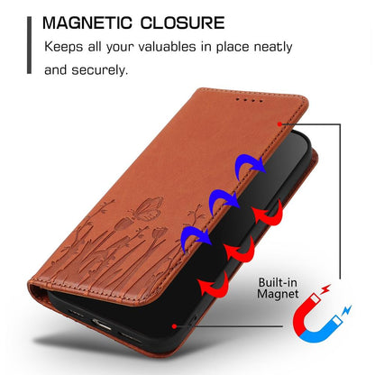 For Redmi K90 Pro Max / Poco F8 Ultra 5G Tulips Butterfly Pattern Magnetic Vegan Leather Phone Case(Coffee)