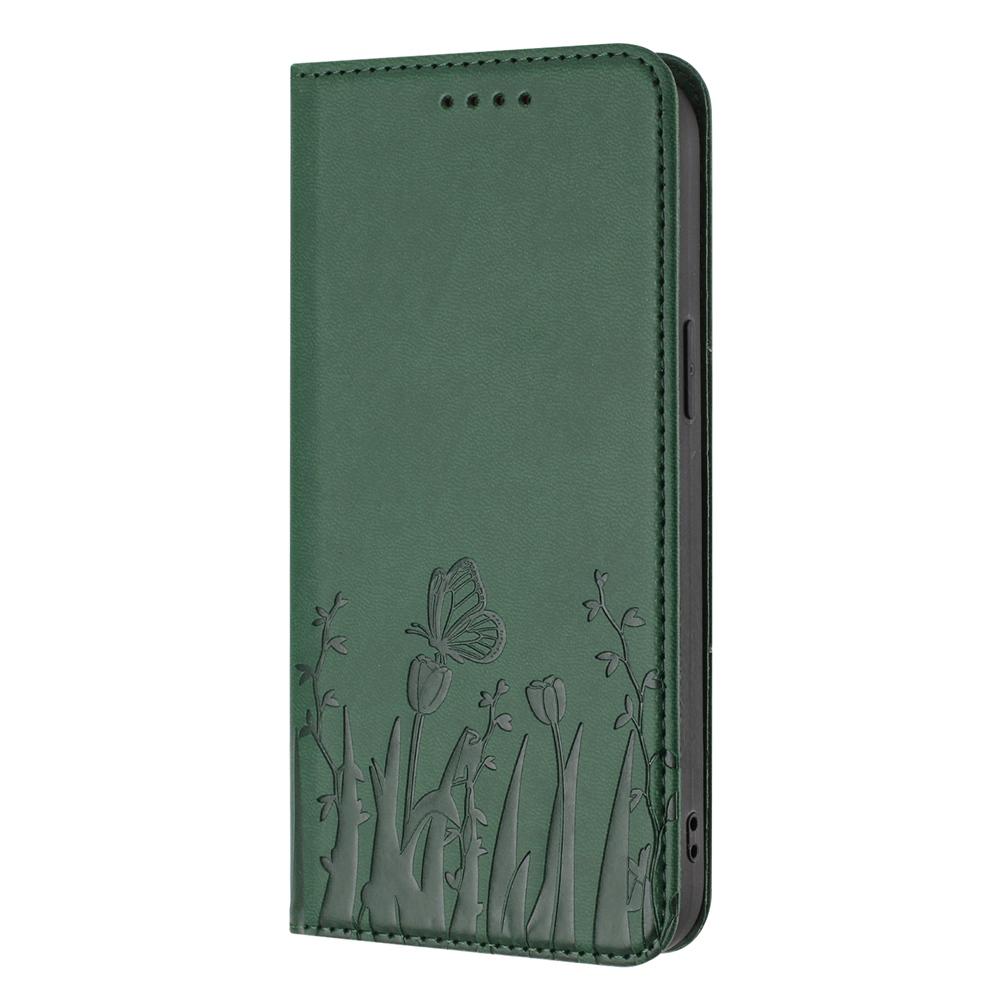 For Redmi K90 Pro Max / Poco F8 Ultra 5G Tulips Butterfly Pattern Magnetic Vegan Leather Phone Case(Dark Green)