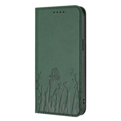 For Redmi K90 Pro Max / Poco F8 Ultra 5G Tulips Butterfly Pattern Magnetic Vegan Leather Phone Case(Dark Green)