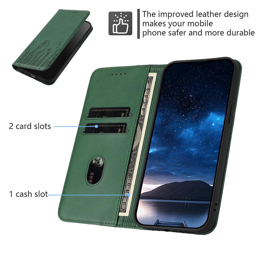 For Redmi K90 Pro Max / Poco F8 Ultra 5G Tulips Butterfly Pattern Magnetic Vegan Leather Phone Case(Dark Green)