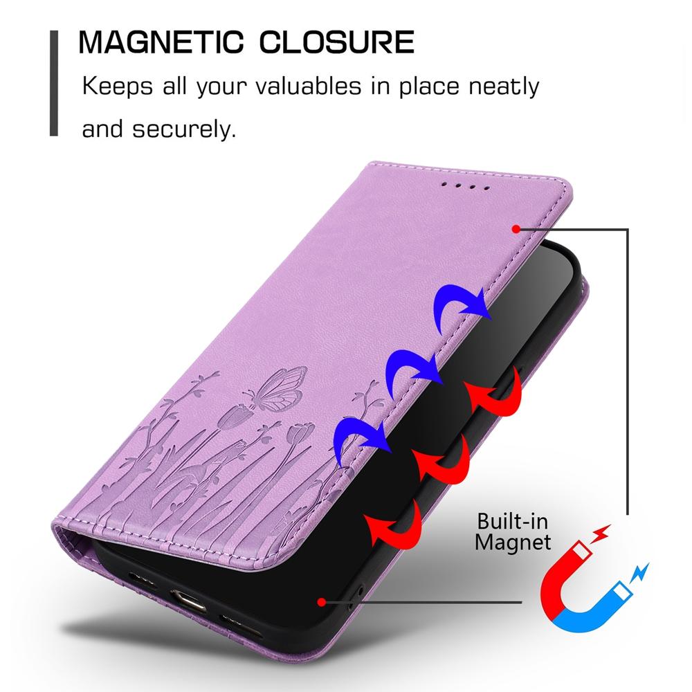 For Redmi K90 Pro Max / Poco F8 Ultra 5G Tulips Butterfly Pattern Magnetic Vegan Leather Phone Case(Light Purple)