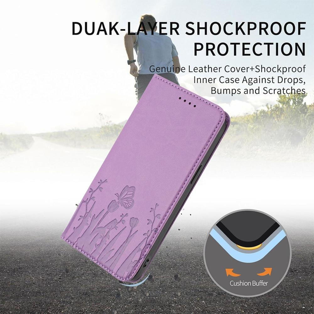 For Redmi K90 Pro Max / Poco F8 Ultra 5G Tulips Butterfly Pattern Magnetic Vegan Leather Phone Case(Light Purple)