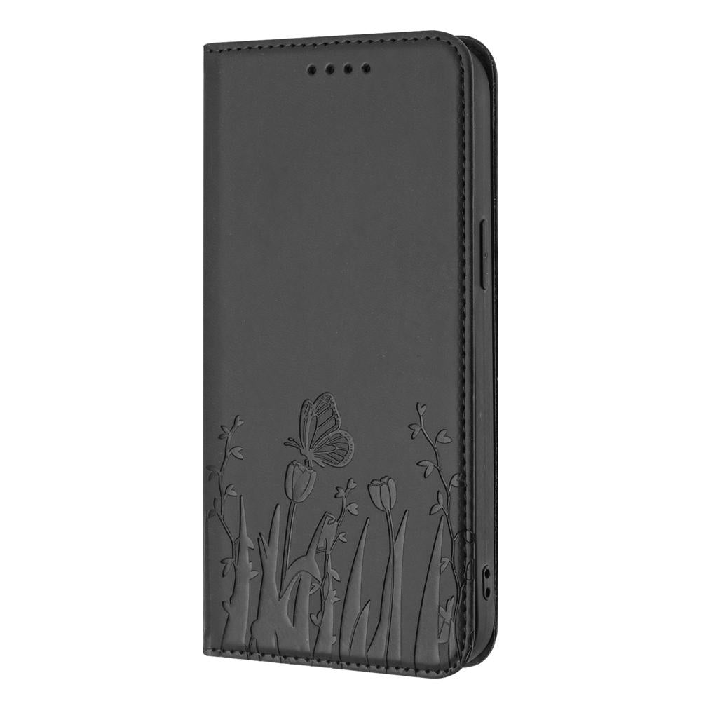 For Redmi K90 Pro Max / Poco F8 Ultra 5G Tulips Butterfly Pattern Magnetic Vegan Leather Phone Case(Black)