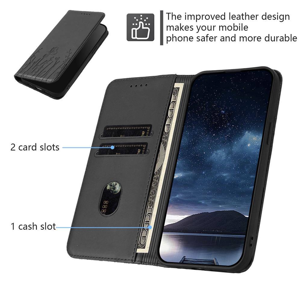 For Redmi K90 Pro Max / Poco F8 Ultra 5G Tulips Butterfly Pattern Magnetic Vegan Leather Phone Case(Black)