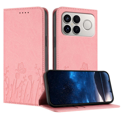 For Redmi K90 Pro Max / Poco F8 Ultra 5G Tulips Butterfly Pattern Magnetic Vegan Leather Phone Case(Pink)