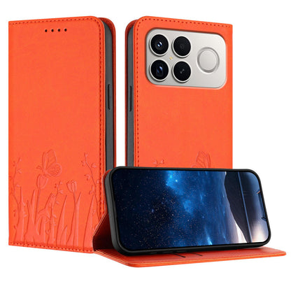 For Redmi K90 Pro Max / Poco F8 Ultra 5G Tulips Butterfly Pattern Magnetic Vegan Leather Phone Case(Orange)