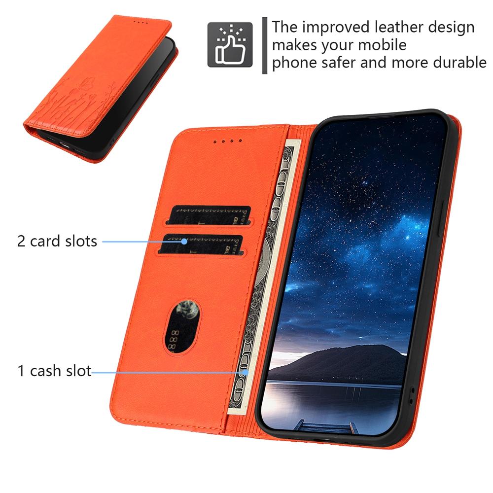 For Redmi K90 Pro Max / Poco F8 Ultra 5G Tulips Butterfly Pattern Magnetic Vegan Leather Phone Case(Orange)
