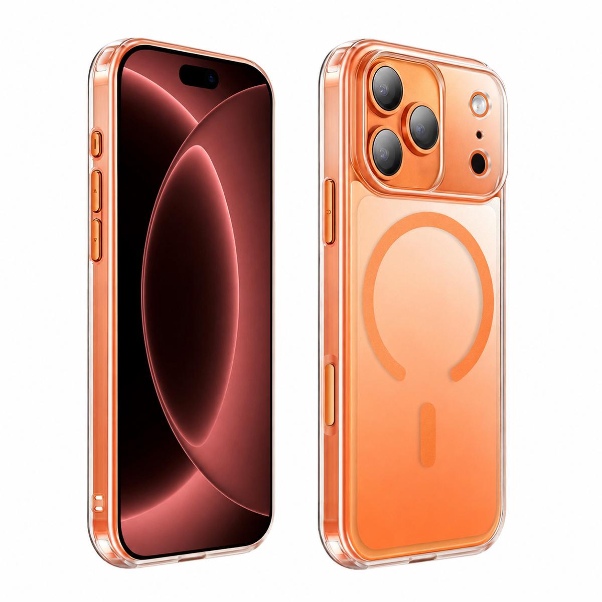 For iPhone 18 Pro Max XDcase Frosted Transparent Magnetic Shockproof Phone Case - Orange - EDA008952104A