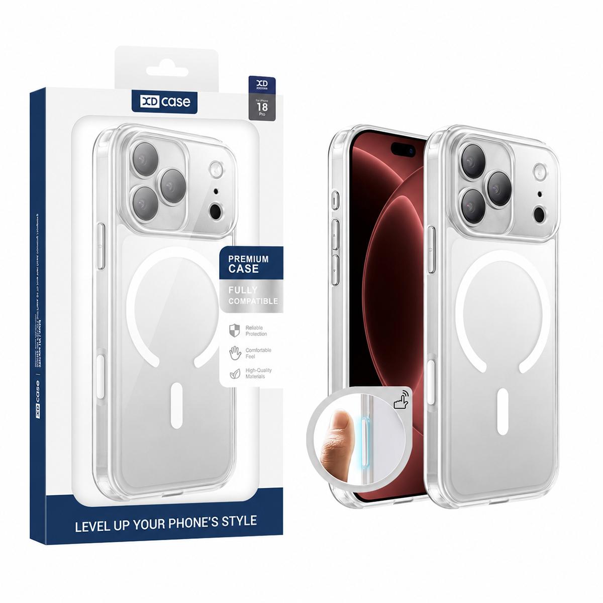 For iPhone 18 Pro XDcase Frosted Transparent Magnetic Shockproof Phone Case - White - EDA008952105D