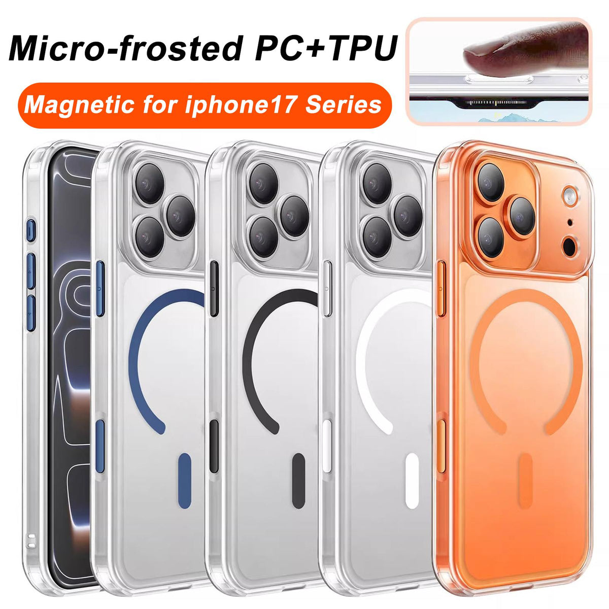 For iPhone 18 Pro XDcase Frosted Transparent Magnetic Shockproof Phone Case - Orange - EDA008952105A