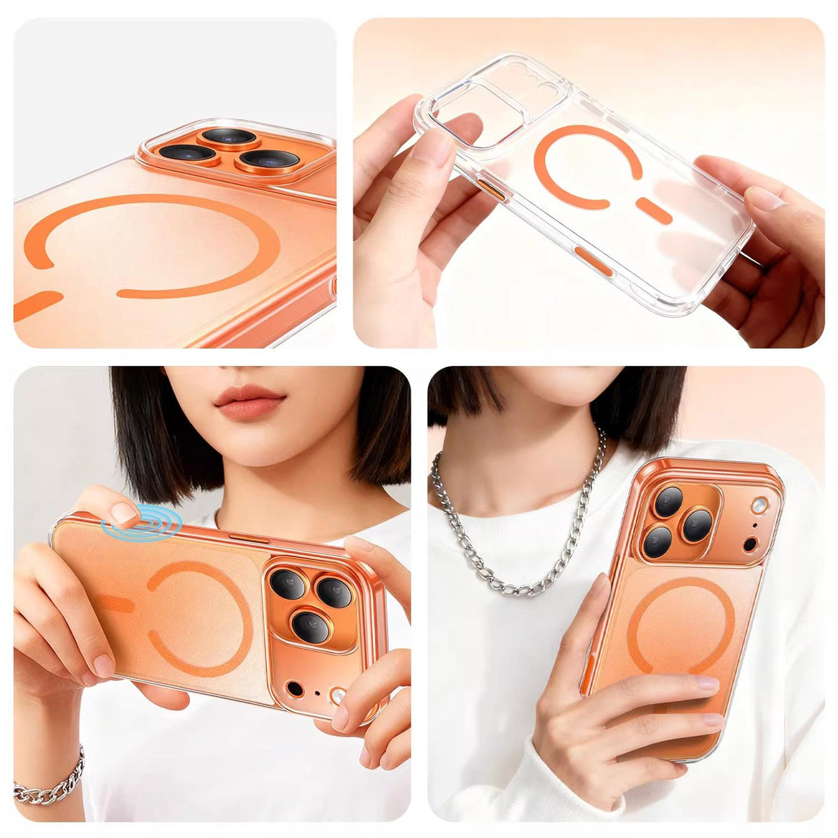 For iPhone 18 Pro XDcase Frosted Transparent Magnetic Shockproof Phone Case - Orange - EDA008952105A