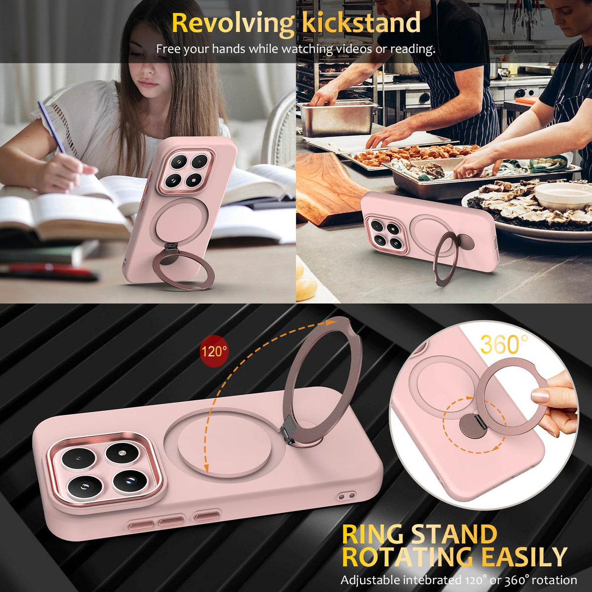 For Xiaomi 17 5G Gen1.5 Pivot Ring Holder TPU Hybrid PC Phone Case - Pink - EDA008974003B