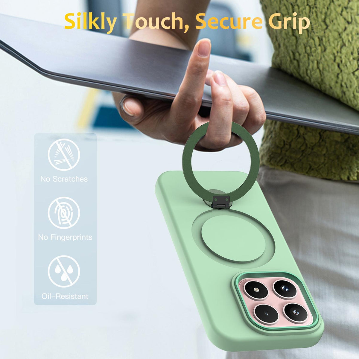 For Xiaomi 17 5G Gen1.5 Pivot Ring Holder TPU Hybrid PC Phone Case - Green - EDA008974003D