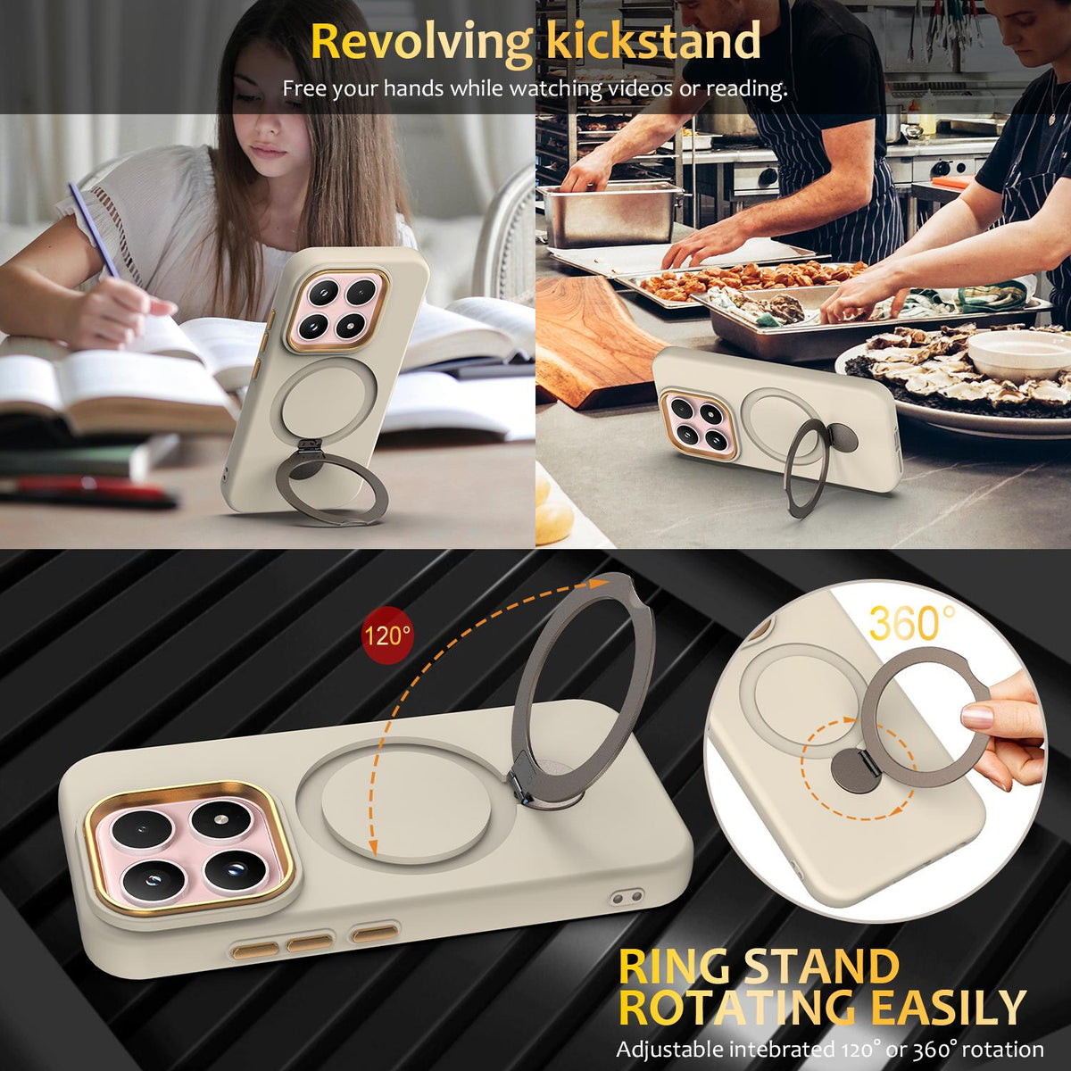 For Xiaomi 17 5G Gen1.5 Pivot Ring Holder TPU Hybrid PC Phone Case - Apricot - EDA008974003E