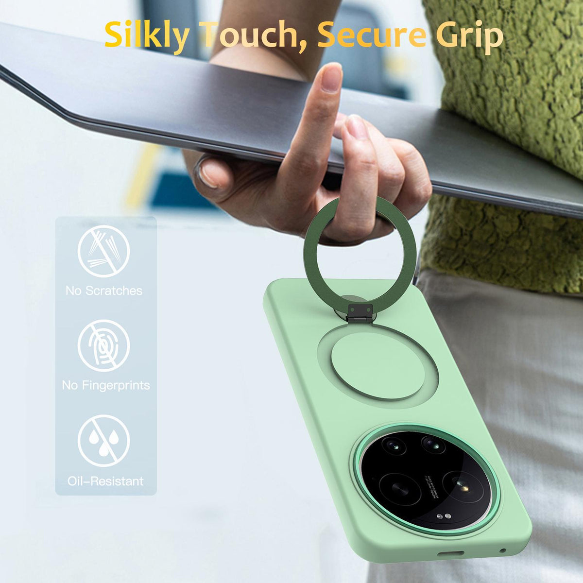 For Xiaomi 17 Ultra Gen1.5 Pivot Ring Holder TPU Hybrid PC Phone Case - Green - EDA008974004D