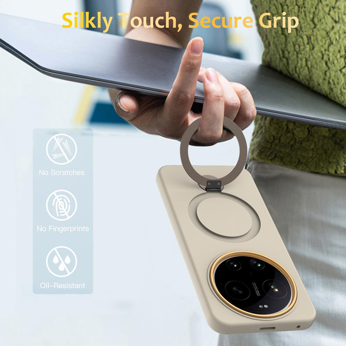 For Xiaomi 17 Ultra Gen1.5 Pivot Ring Holder TPU Hybrid PC Phone Case - Apricot - EDA008974004E
