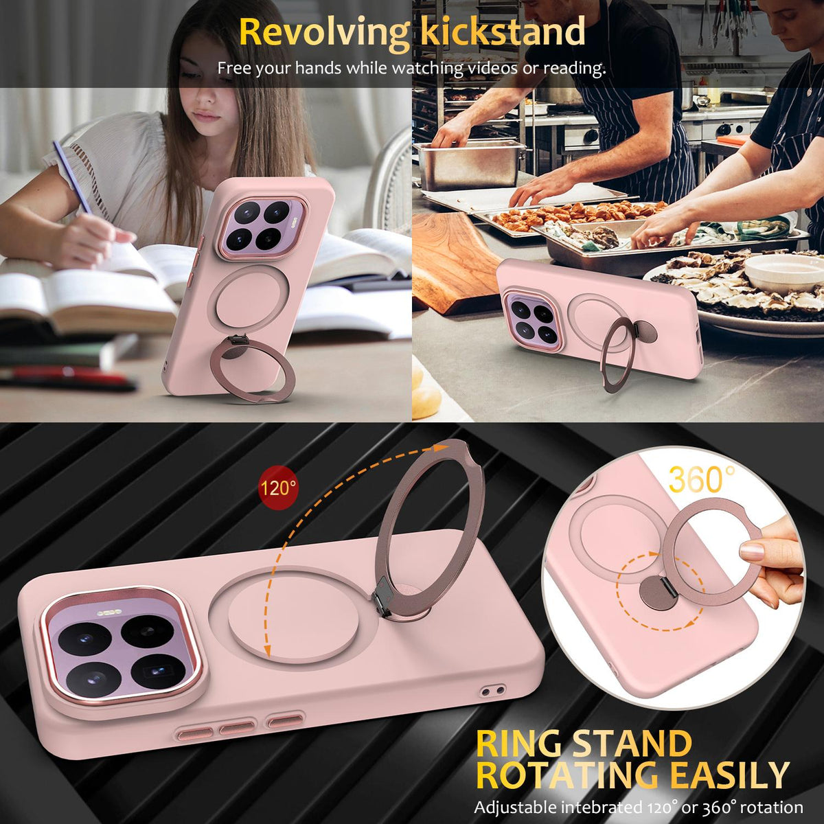 For Xiaomi 17T 5G Gen1.5 Pivot Ring Holder TPU Hybrid PC Phone Case - Pink - EDA008974005B