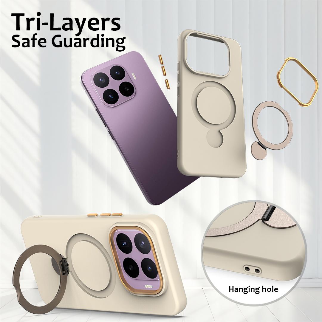 For Xiaomi 17T 5G Gen1.5 Pivot Ring Holder TPU Hybrid PC Phone Case - Apricot - EDA008974005E