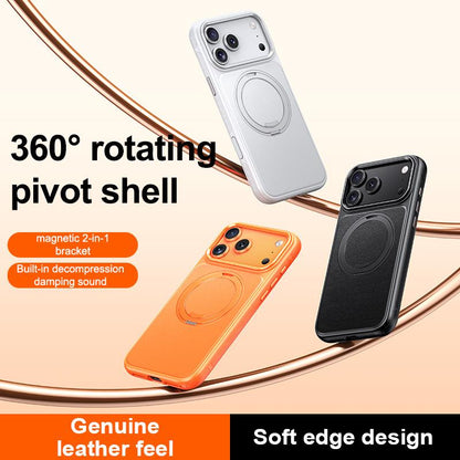For iPhone 18 Pro Leather Texture 360 Degrees Rotating Magnetic Holder Phone Case - Orange - EDA008981009A