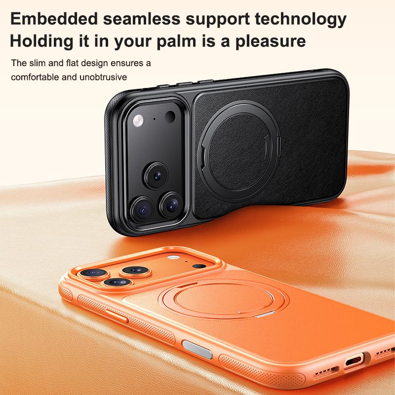 For iPhone 18 Pro Leather Texture 360 Degrees Rotating Magnetic Holder Phone Case - Black - EDA008981009B